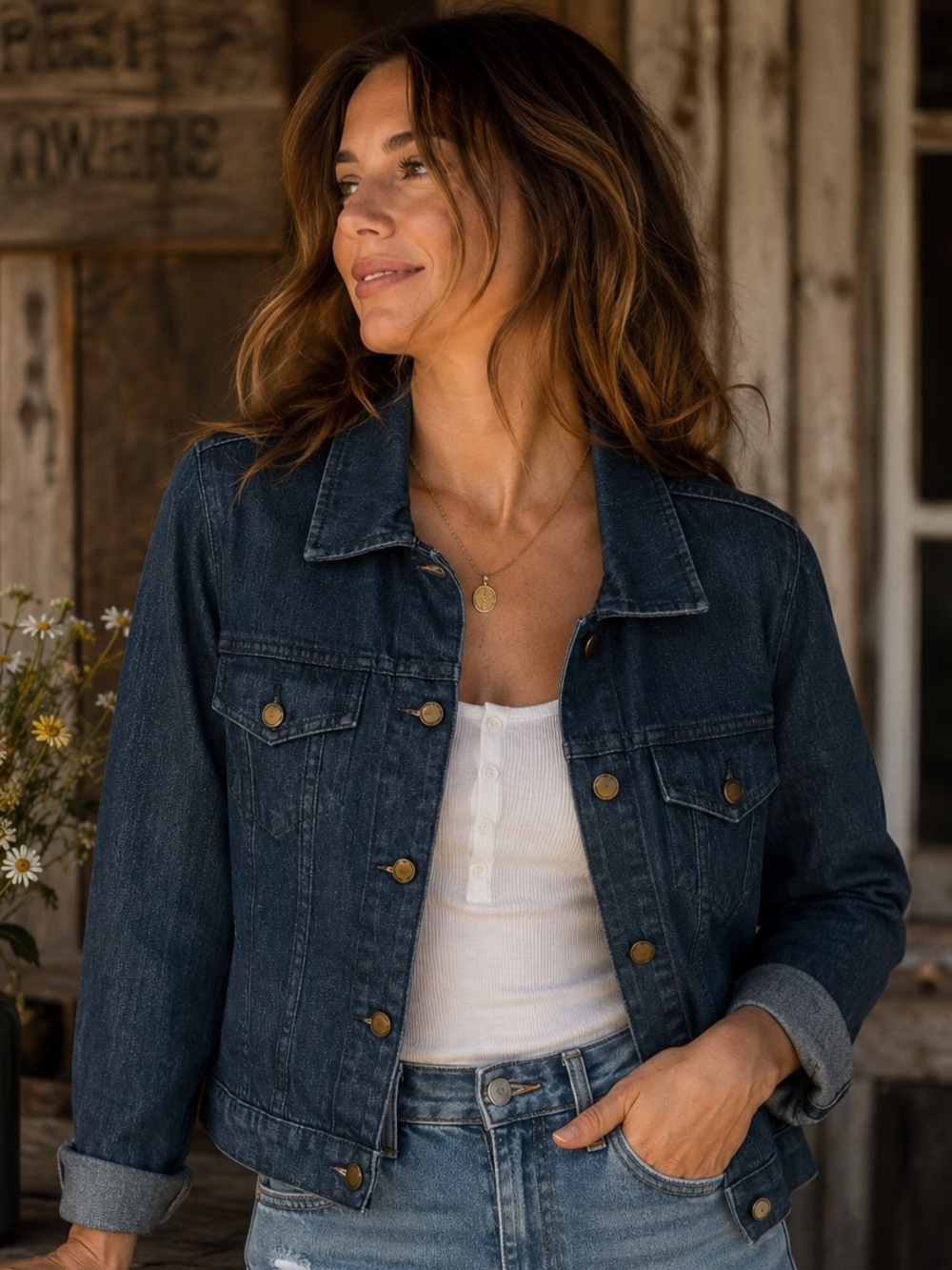 Michael Kors Denim Trucker Jacket Women’s Medium Dark Wash 100% Cotton Classic